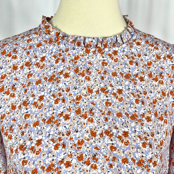 Cupcakes & Cashmere Violet Pink Floral Ruffle Neck Long Sleeve Blouse Medium - Picture 4 of 11